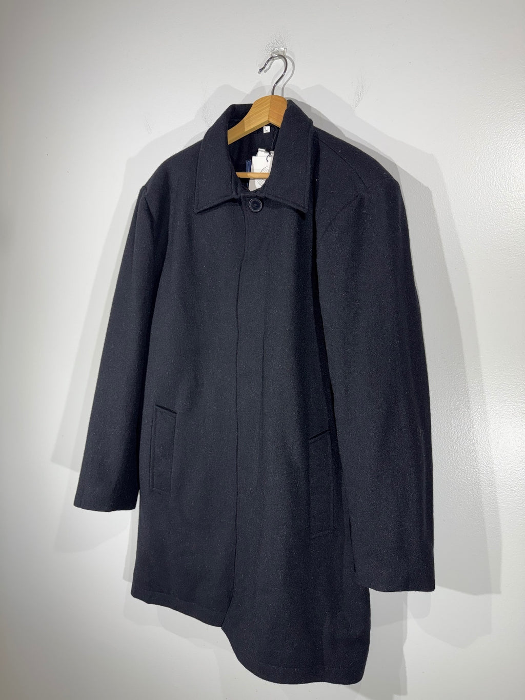 Classic Black Wool Overcoat for Men size L, wool, business professional
