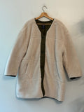 GAP Women’s XXL Sherpa Coat Ivory Olive Green Jacket, Cabincore, Gorpcore
