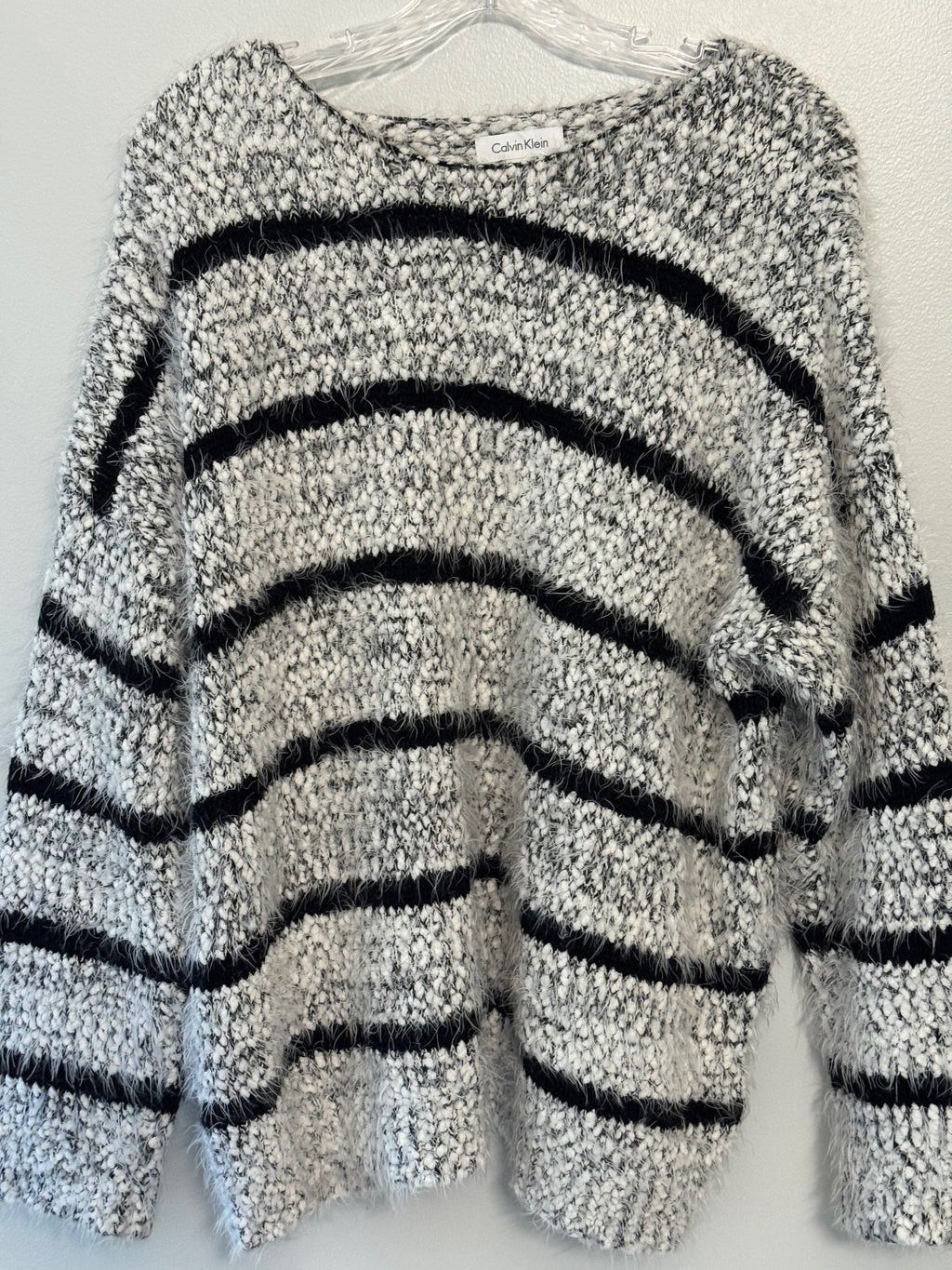 Calvin Klein Women's Cozy Striped Pullover Sweater Size Large, lounge, winter