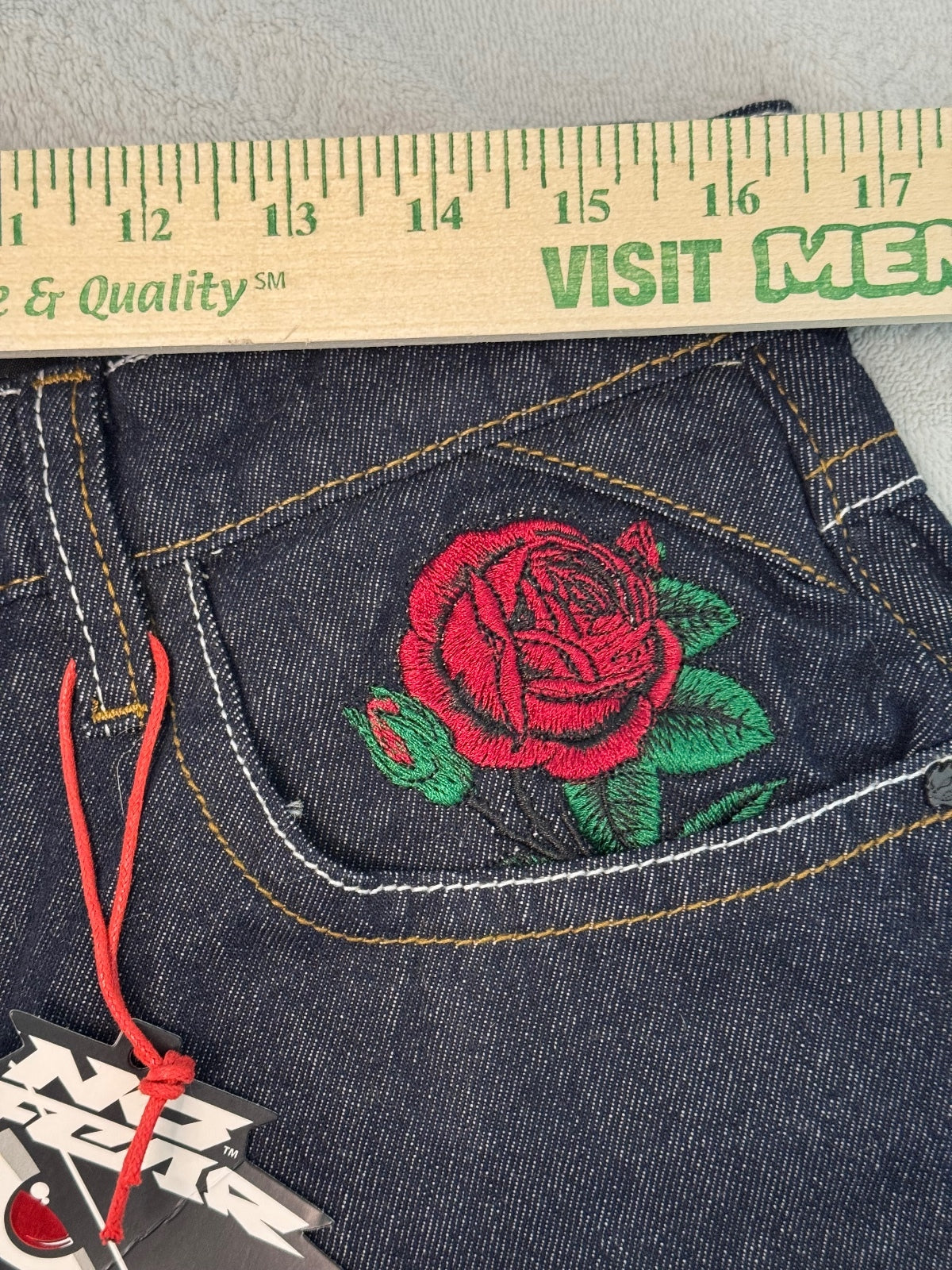 No Fear Denim Shorts Skull Rose Graphic Size 34, edgy, skater, baggy, loose