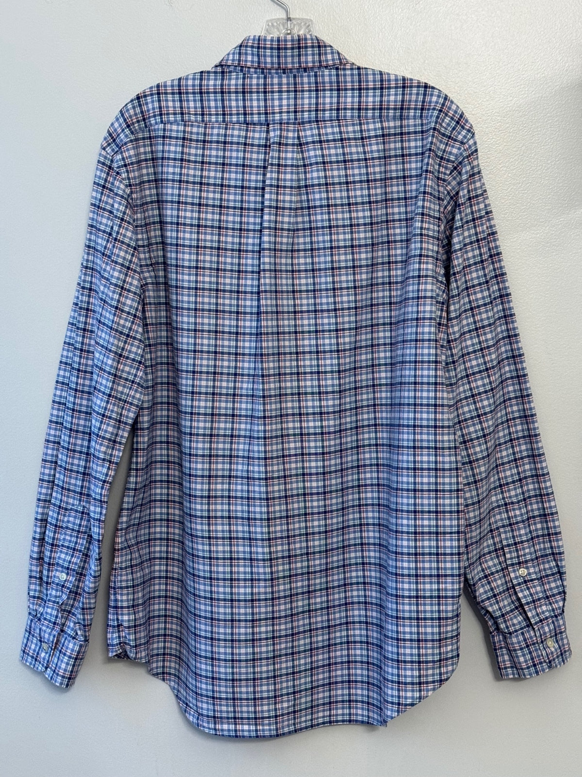 Ralf Lauren blue plaid long sleeve button front shirt size L, preppy, classic