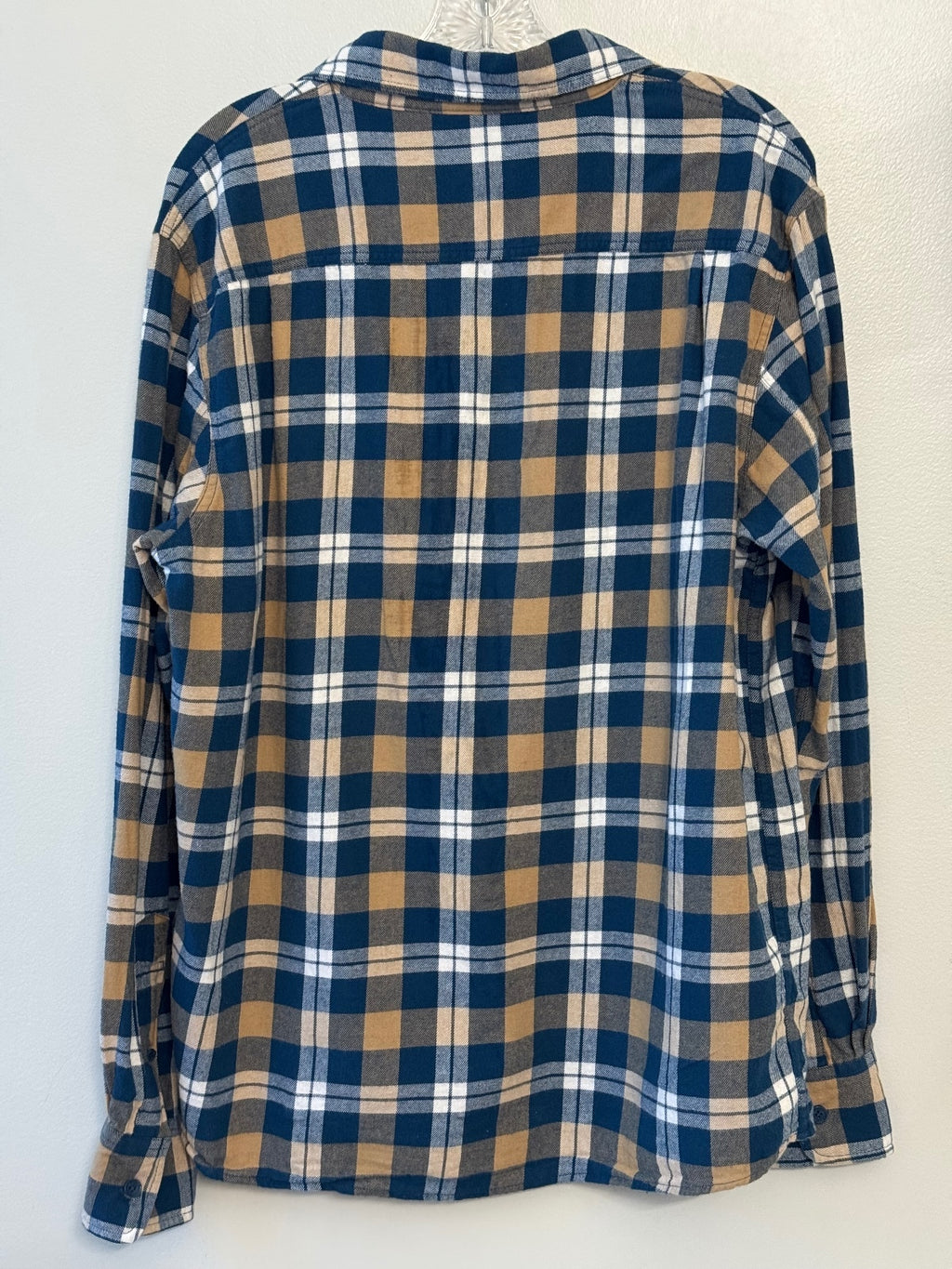 True Religion Blue Tan Flannel Horseshoe Plaid Long Sleeve Button Front Shirt XL