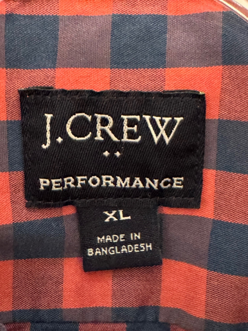 J.Crew Performance Blue and Red Checkered Button Down Shirt XL, preppy