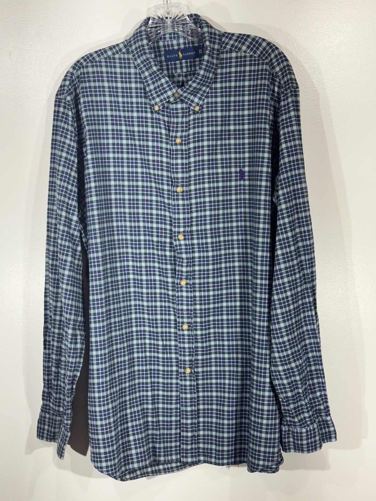 Polo Ralph Lauren blue plaid button down shirt size XXL, preppy, menswear
