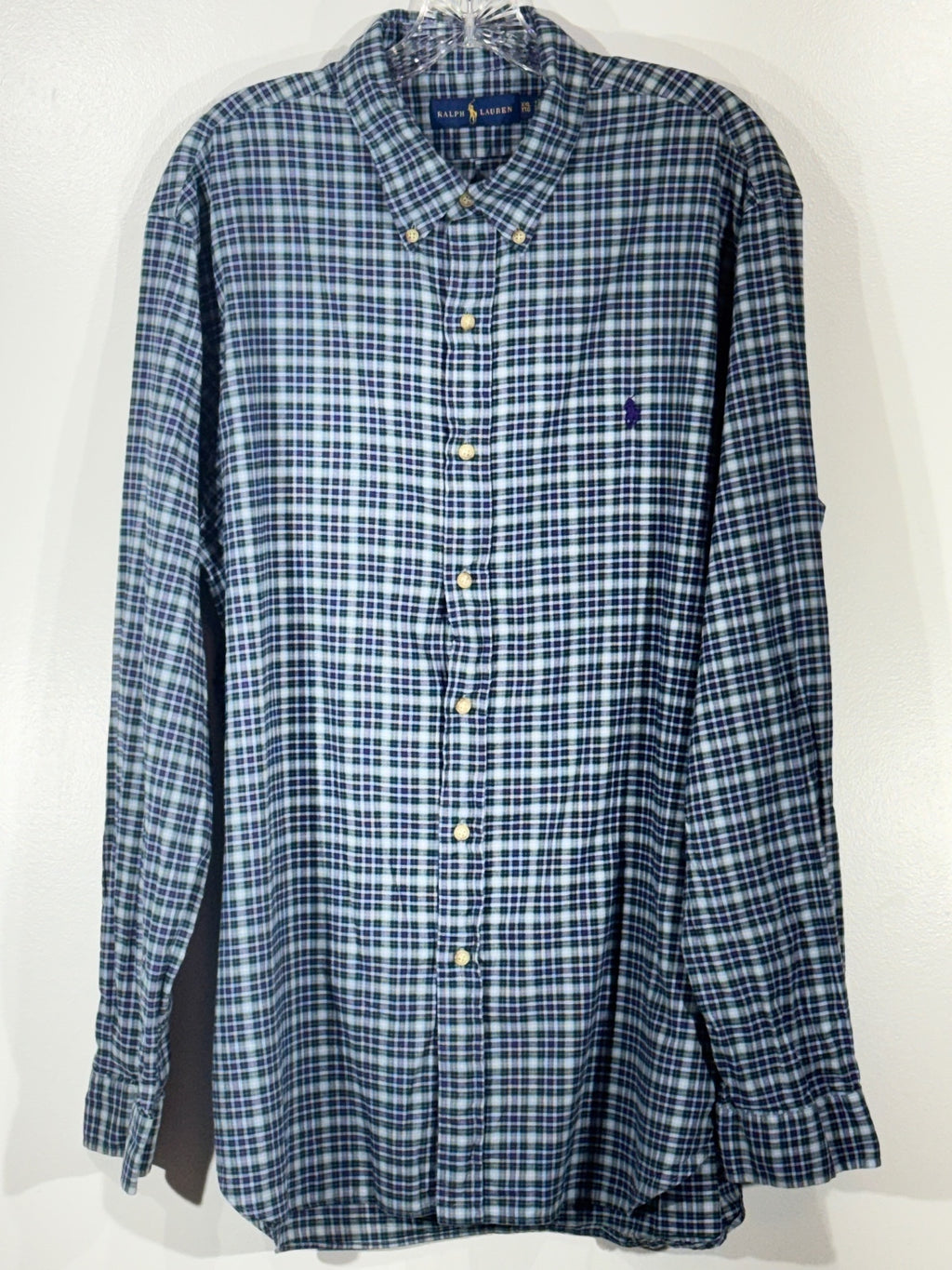 Polo Ralph Lauren blue plaid button down shirt size XXL, preppy, menswear