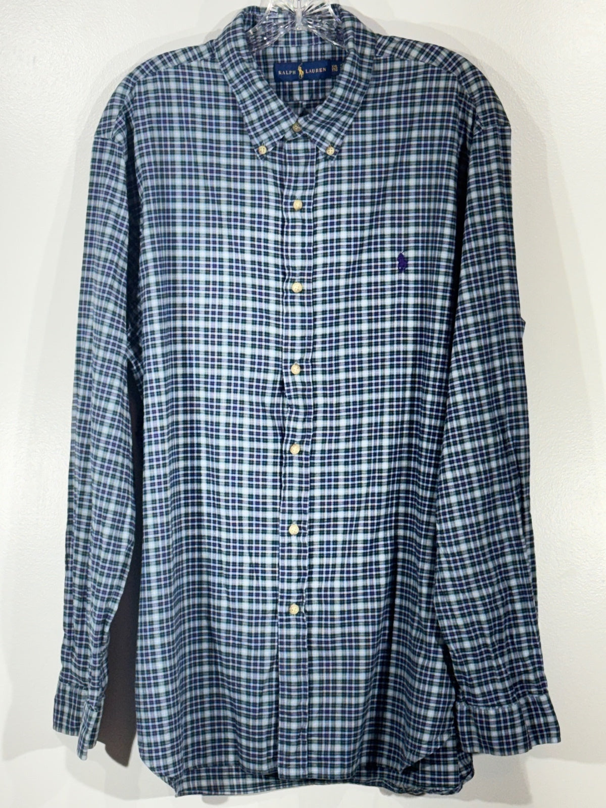 Polo Ralph Lauren blue plaid button down shirt size XXL, preppy, menswear