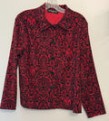Womens red black paisley long sleeve blouse size PL, grannycore, flowercore,