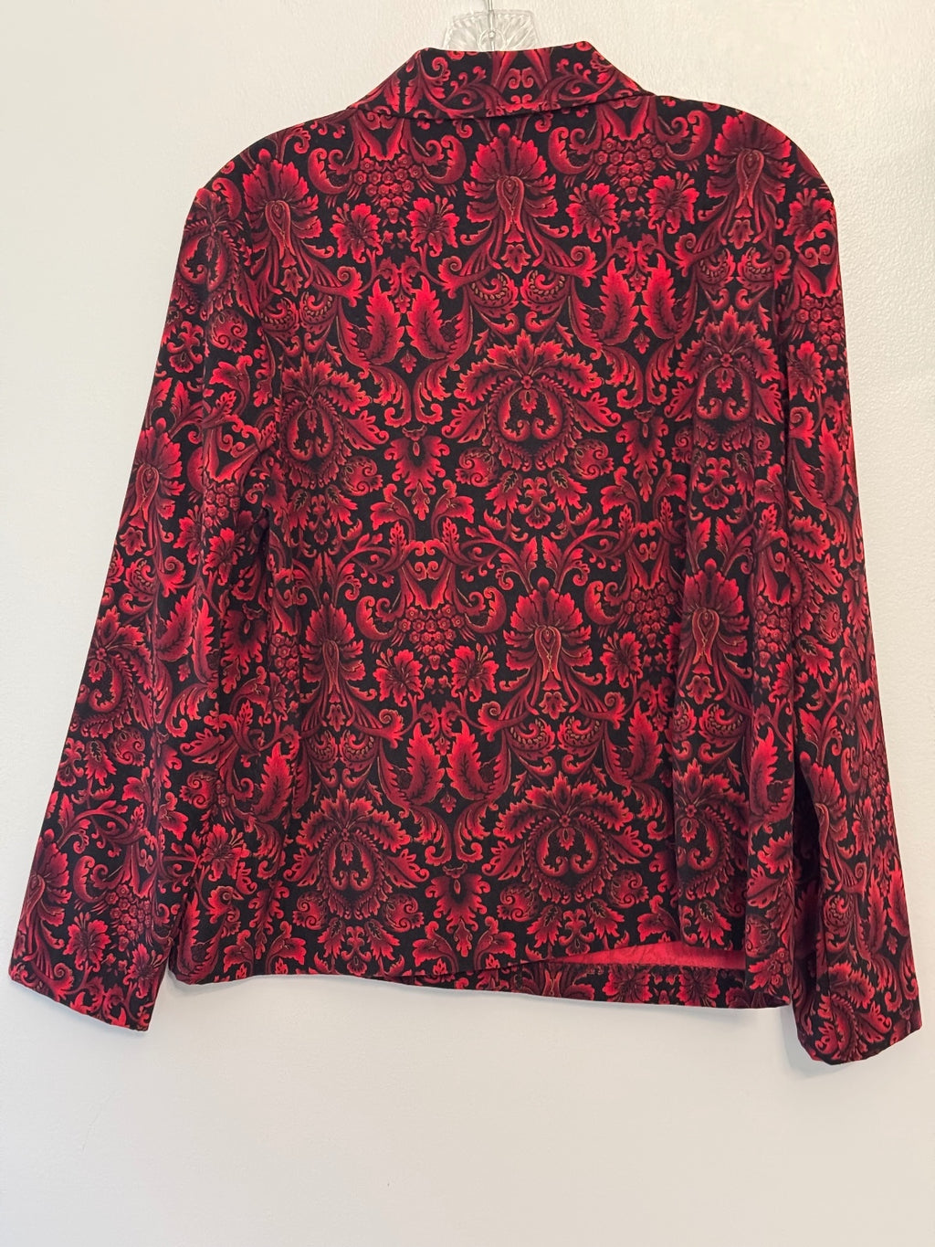 Womens red black paisley long sleeve blouse size PL, grannycore, flowercore,