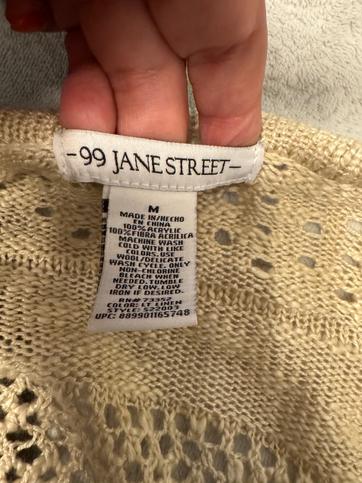99 Jane Street Beige Open Knit Fringe Cardigan Size M, boho, bohochic, earthy