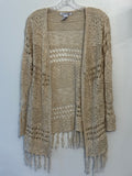 99 Jane Street Beige Open Knit Fringe Cardigan Size M, boho, bohochic, earthy