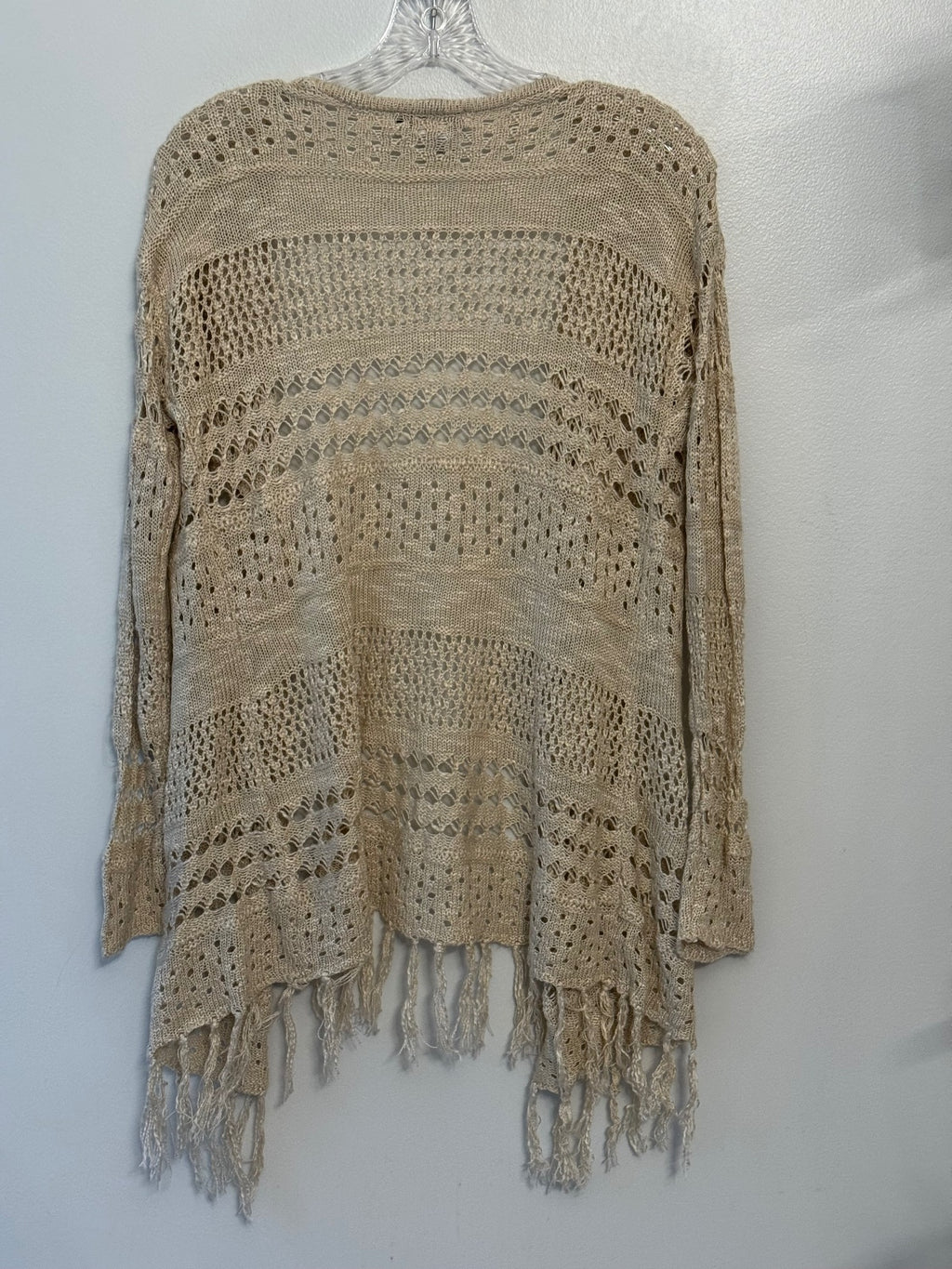 99 Jane Street Beige Open Knit Fringe Cardigan Size M, boho, bohochic, earthy