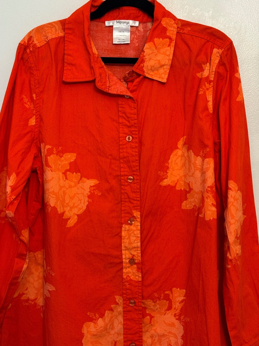Masseys Red Floral Button Front Shirt Size 14
