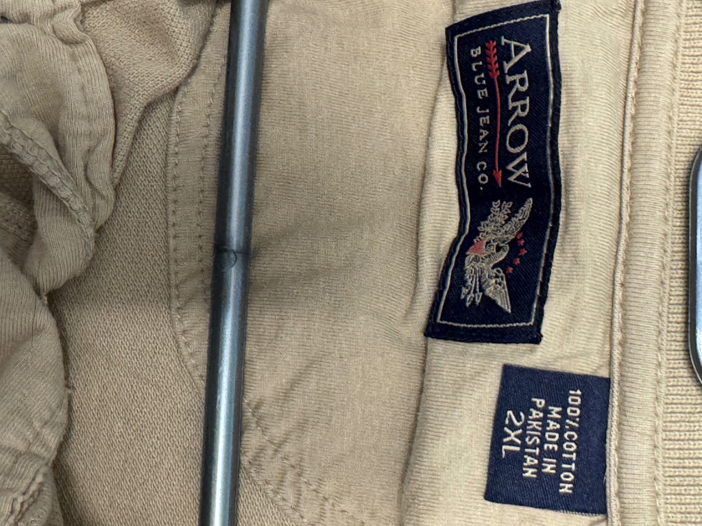 Y2K Arrow Tan Long Sleeve Polo Shirt 2XL, Dadcore, Academia, Preppy, Indie