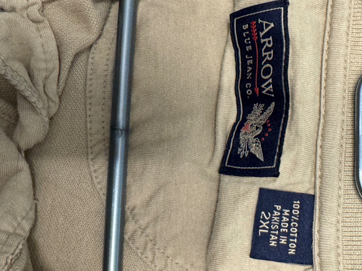 Y2K Arrow Tan Long Sleeve Polo Shirt 2XL, Dadcore, Academia, Preppy, Indie