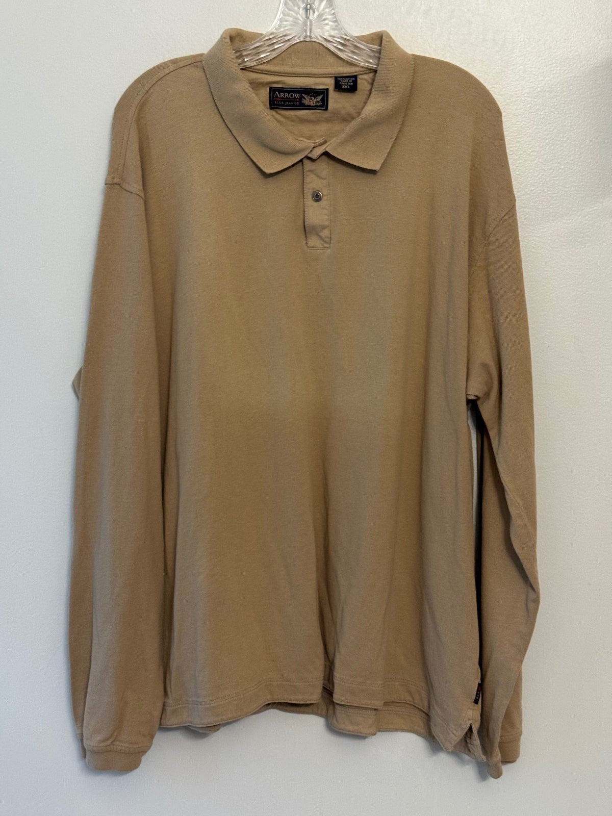 Y2K Arrow Tan Long Sleeve Polo Shirt 2XL, Dadcore, Academia, Preppy, Indie