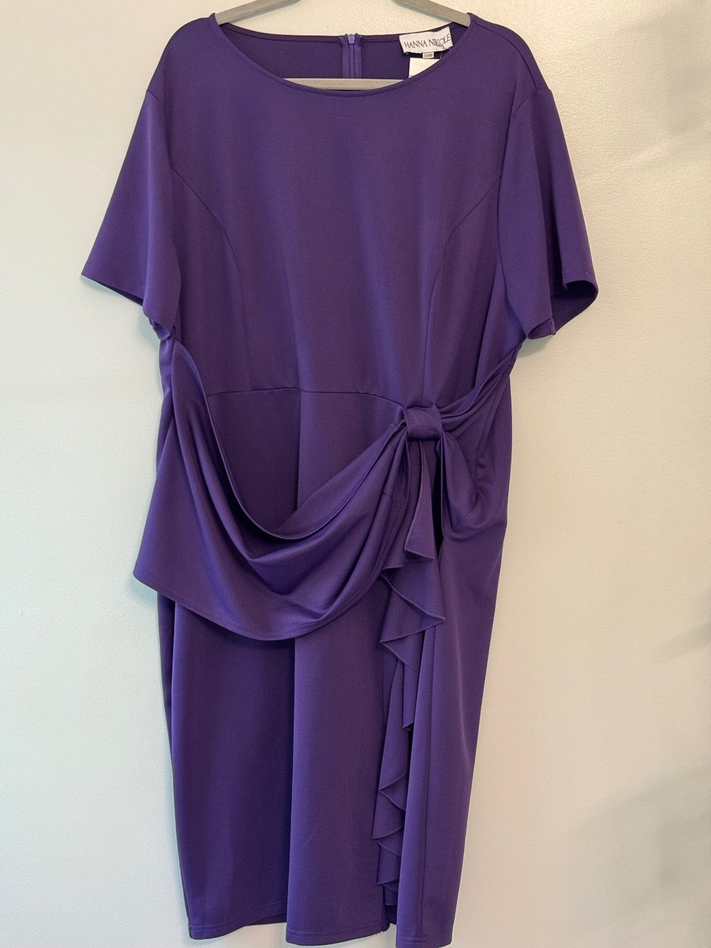 Hanna Nikole Women’s Plus Size 24W Purple Ruffle Tie Waist  Midi Dress, Career