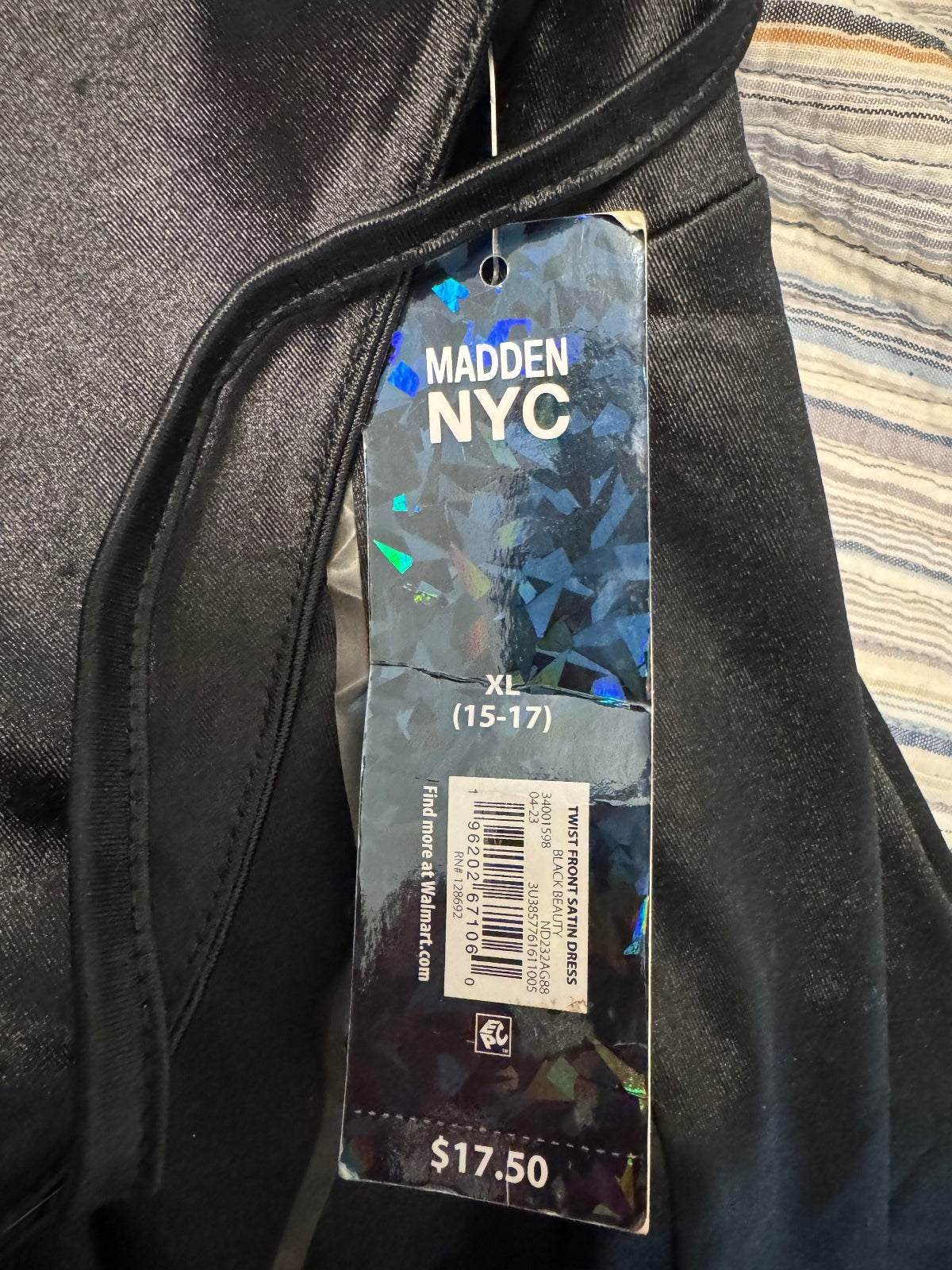 Madden NYC Juniors XL 15-17 Black Satin Twist Front Bodycon Dress coquette