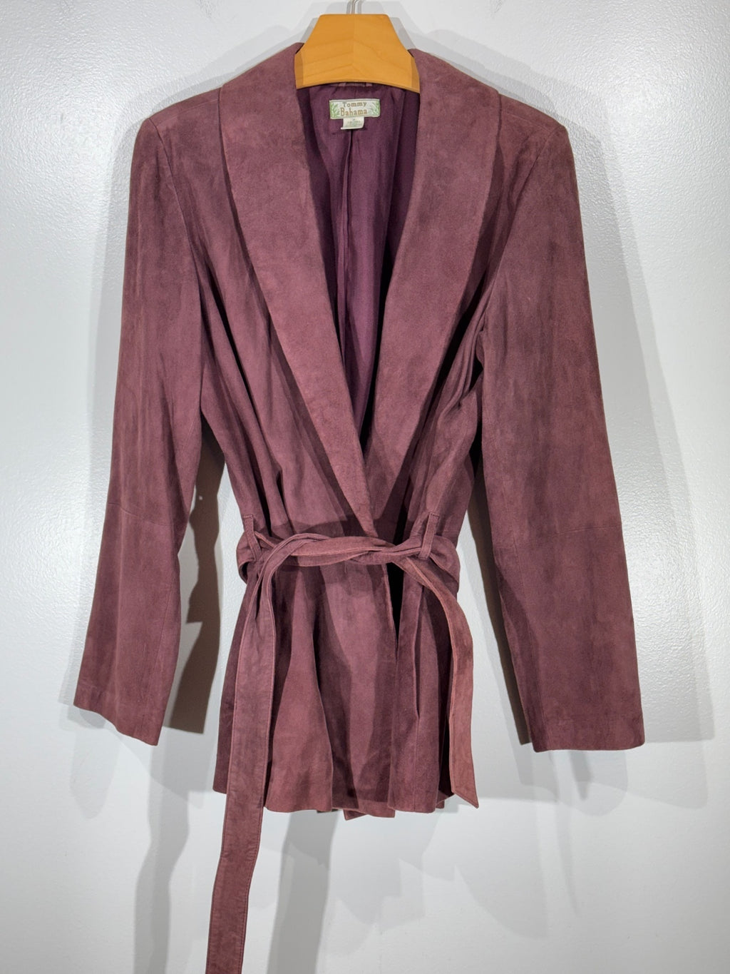 Tommy Bahama Women’s M Mauve Leather Belted Jacket 100% Silk Lined Boho
