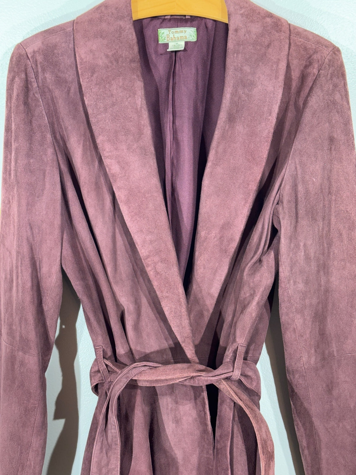 Tommy Bahama Women’s M Mauve Leather Belted Jacket 100% Silk Lined Boho