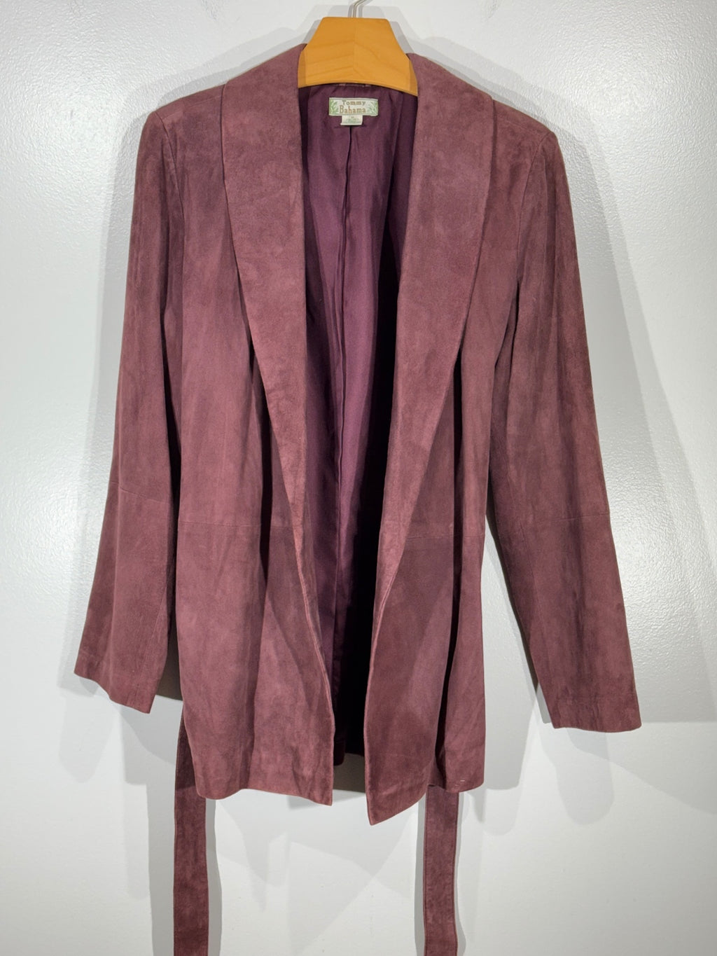 Tommy Bahama Women’s M Mauve Leather Belted Jacket 100% Silk Lined Boho