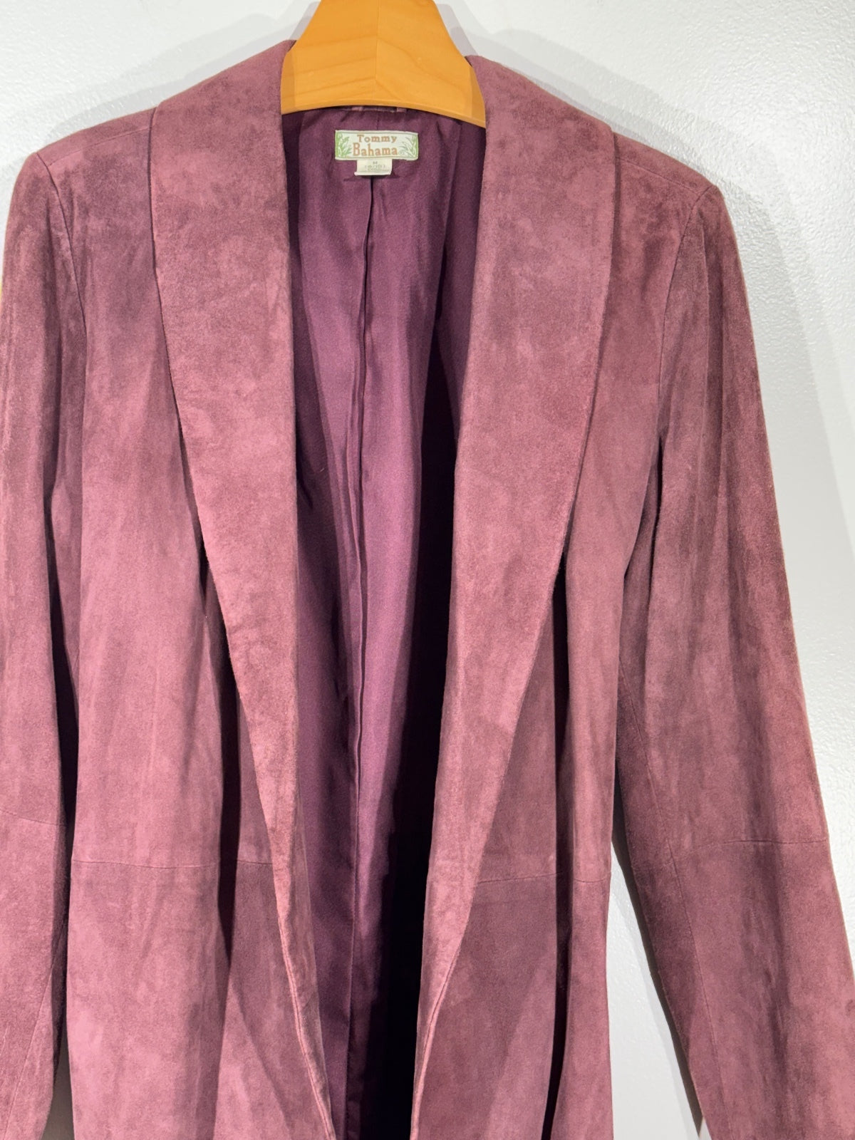 Tommy Bahama Women’s M Mauve Leather Belted Jacket 100% Silk Lined Boho