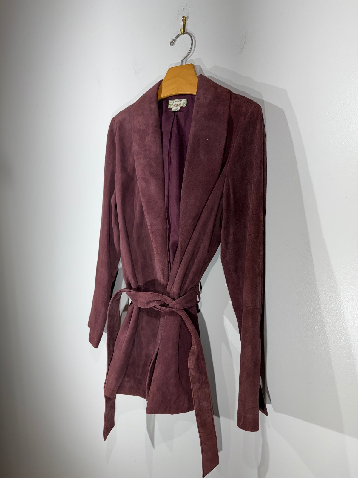 Tommy Bahama Women’s M Mauve Leather Belted Jacket 100% Silk Lined Boho