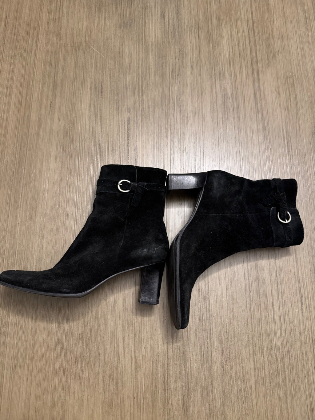 Etienne Aigner Black Suede Ankle Boots with Block Heel Size 7M