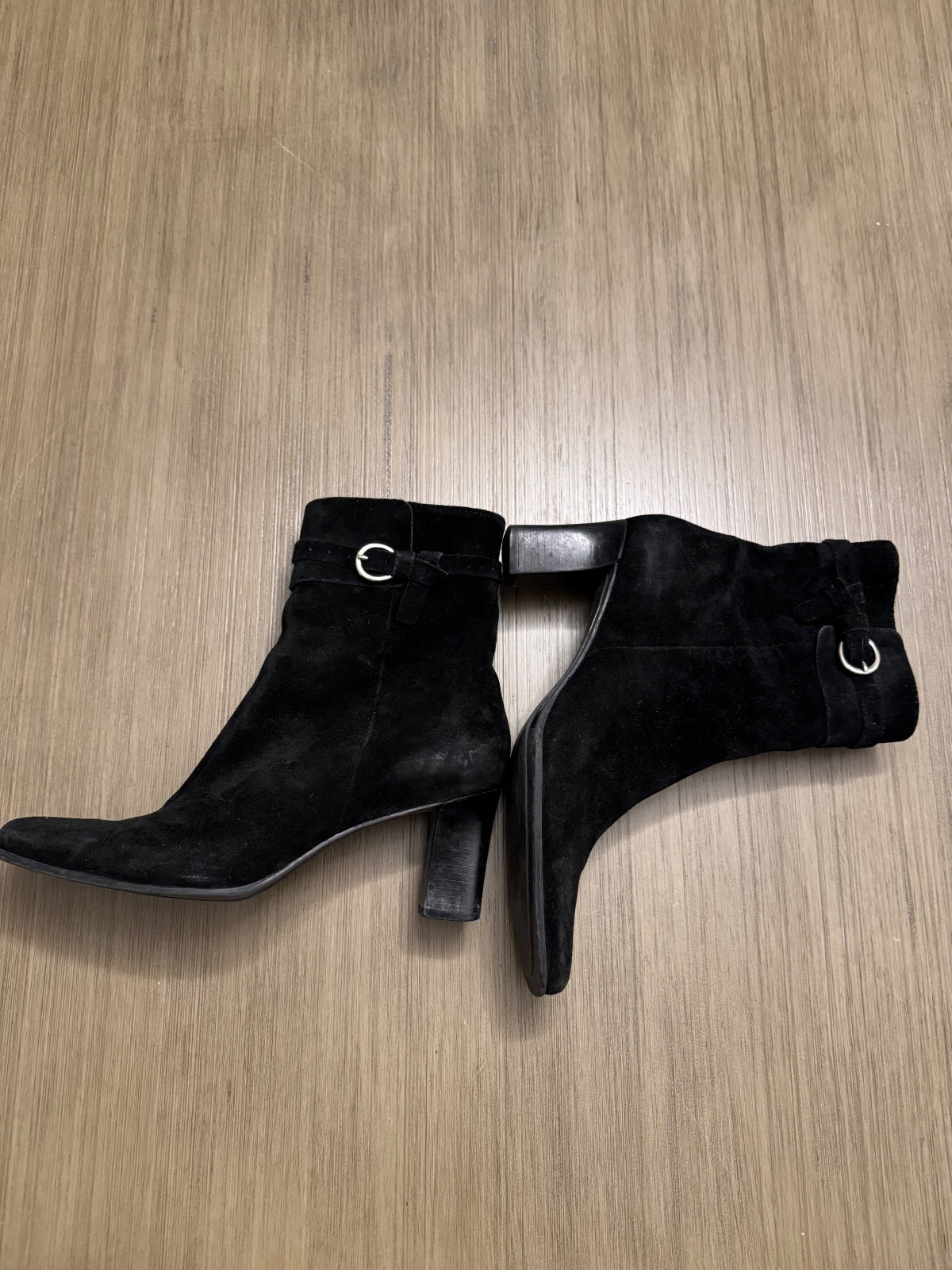 Etienne Aigner Black Suede Ankle Boots with Block Heel Size 7M