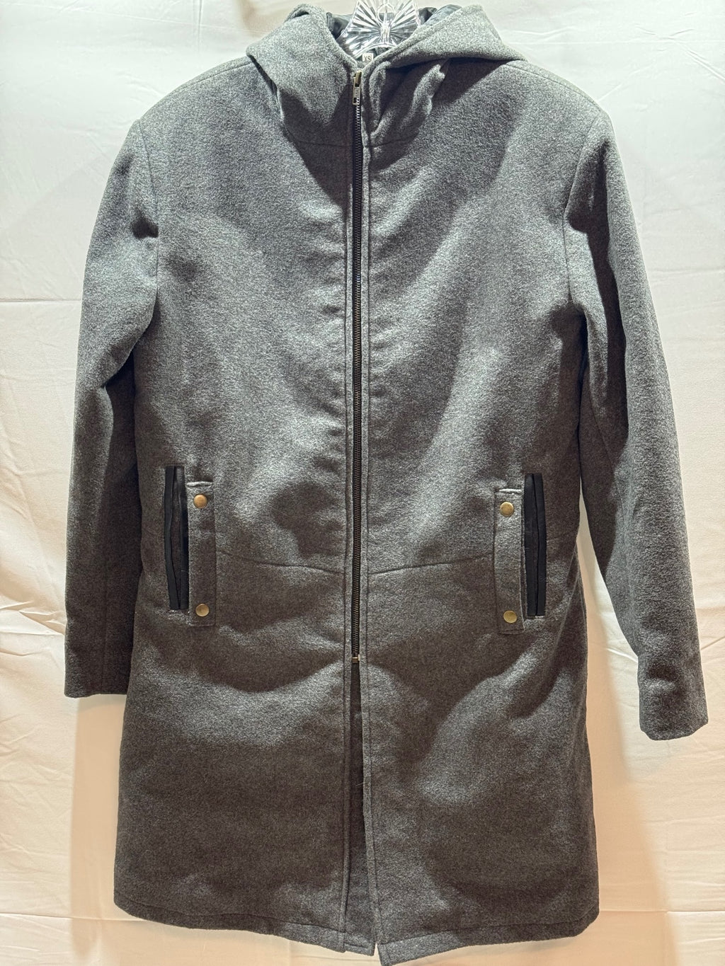 The Wool Makers XS Gray Wool Blend Hooded Long Coat Full Zip NWT