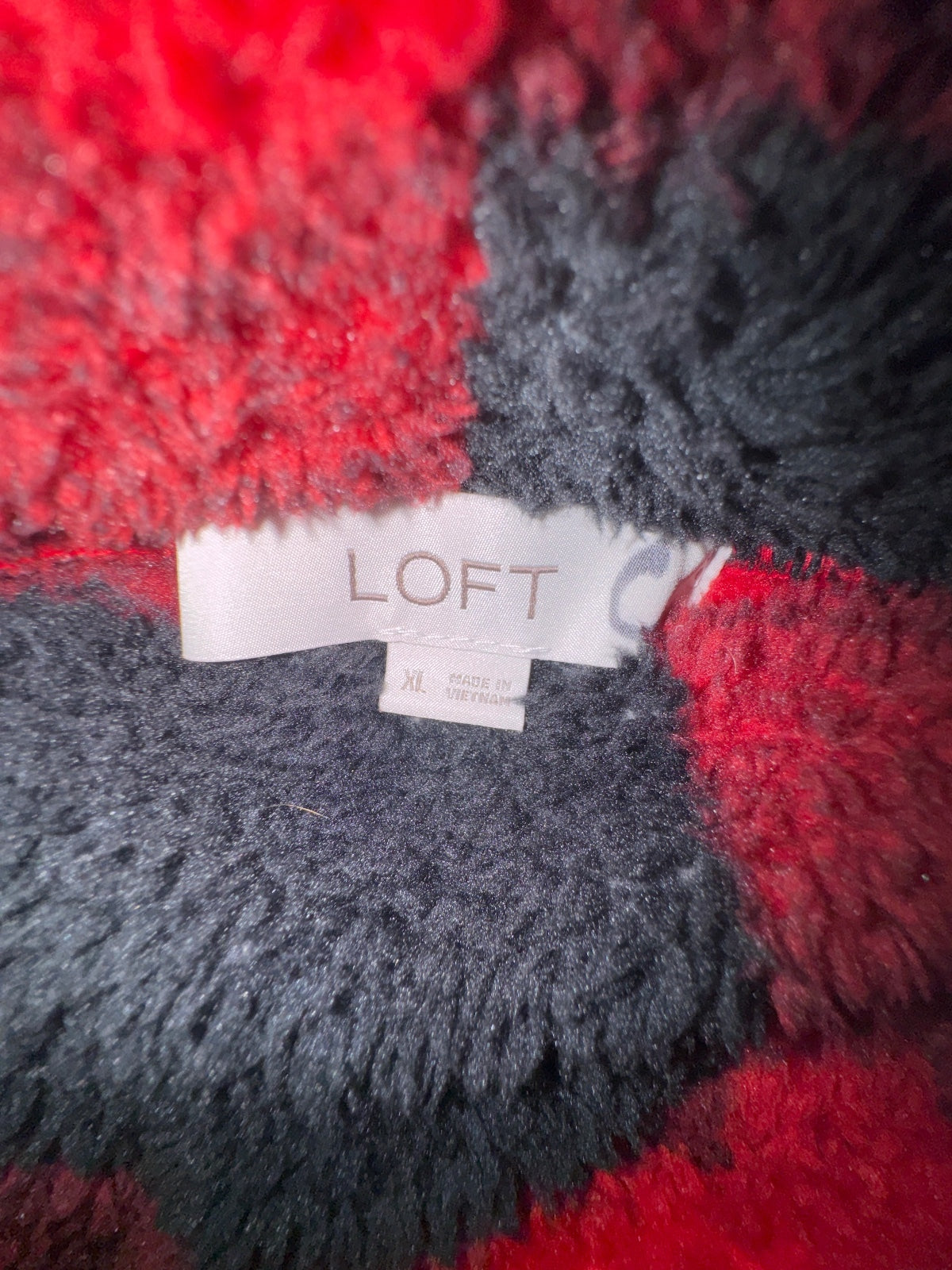 LOFT Red and Black Buffalo Plaid Sherpa Pullover Sweater XL