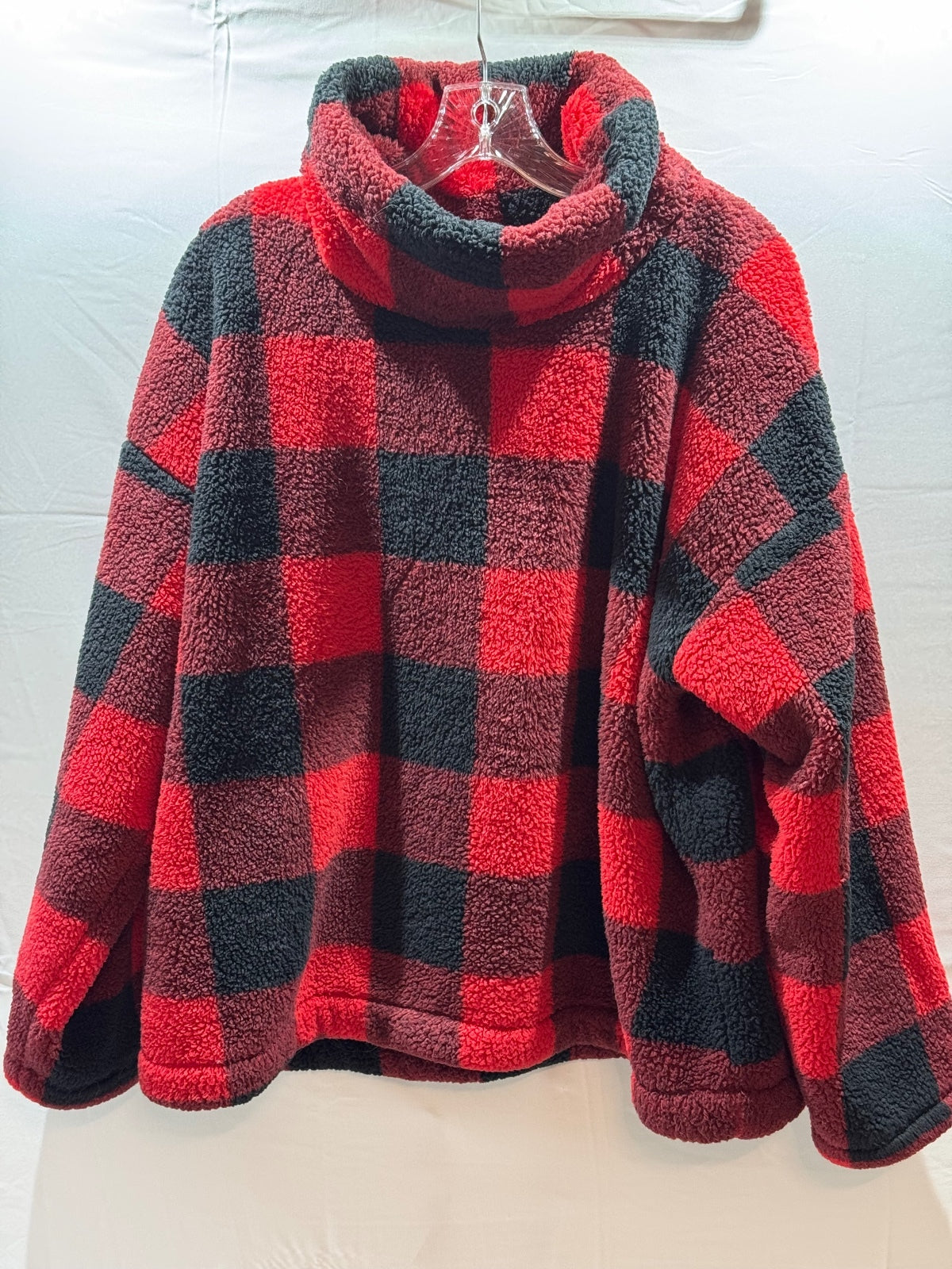 LOFT Red and Black Buffalo Plaid Sherpa Pullover Sweater XL