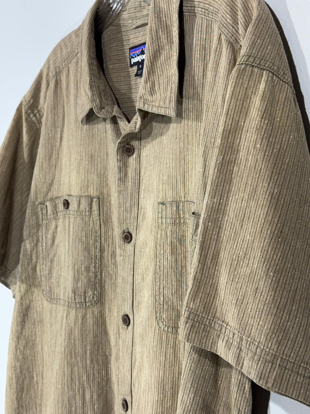 Patagonia XL Brown Striped Short Sleeve Button-Up Shirt