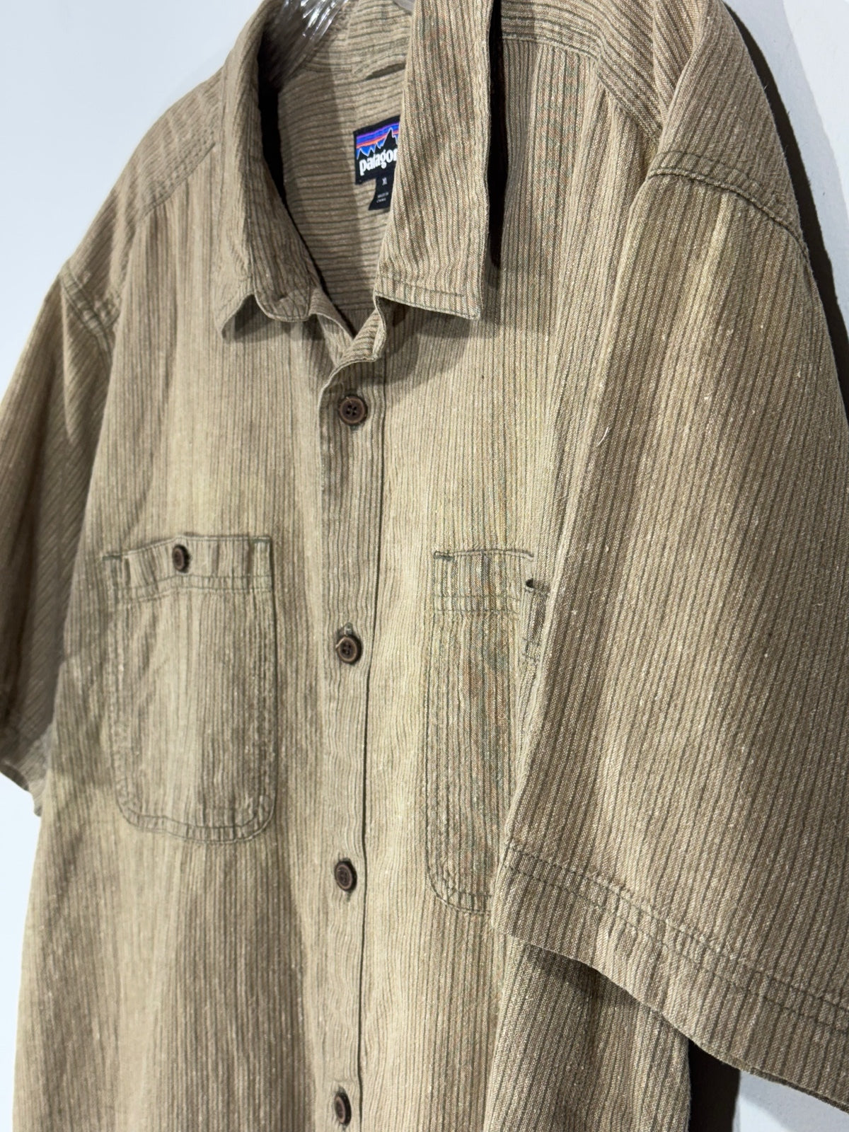 Patagonia XL Brown Striped Short Sleeve Button-Up Shirt