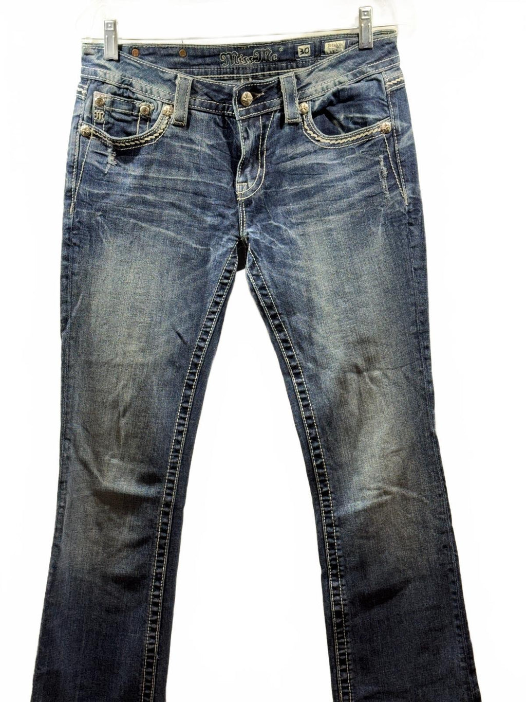 Miss Me Women’s 30 Bootcut Jeans Embellished Flapless Pockets Dark Wash