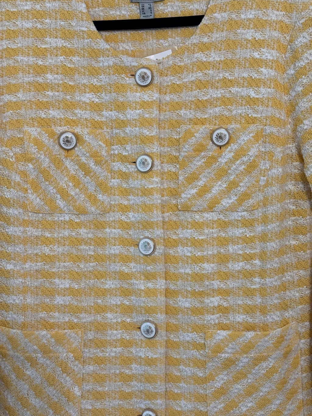 Susan Graver Yellow and White Striped Cardigan Jacket size XS, grannycore
