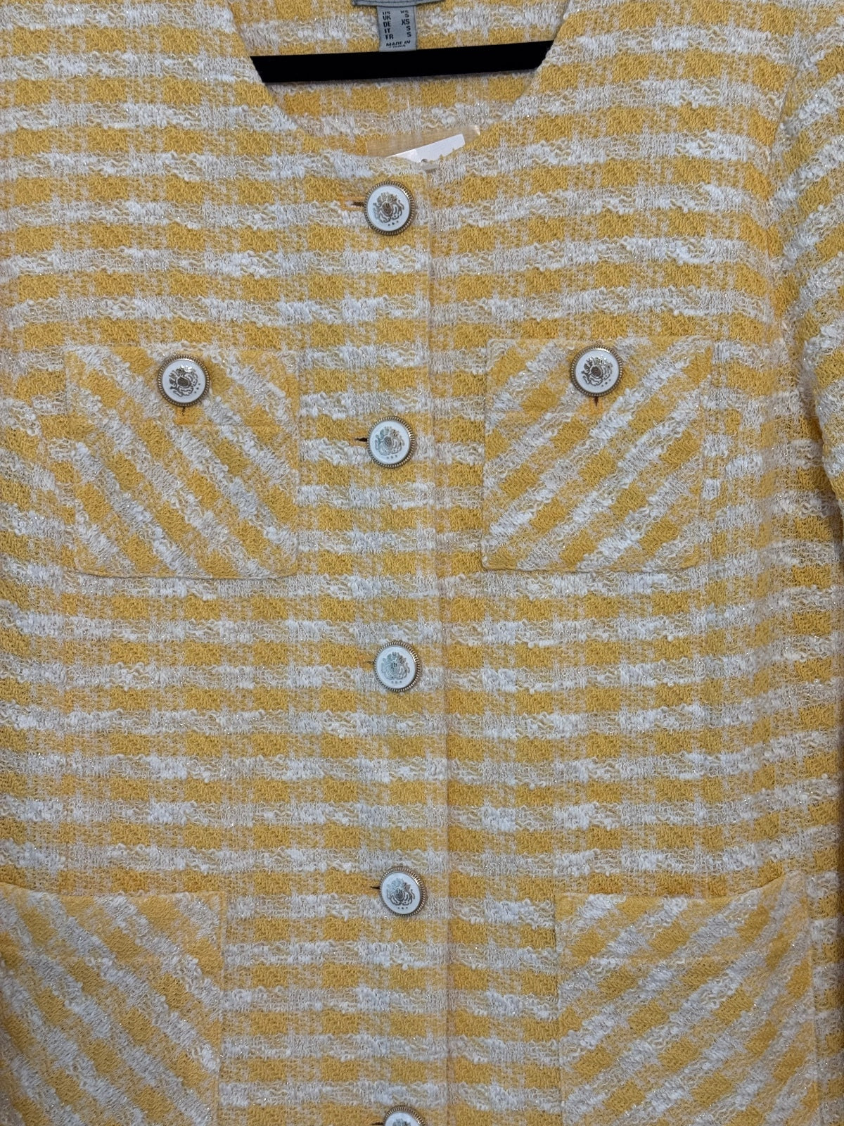 Susan Graver Yellow and White Striped Cardigan Jacket size XS, grannycore