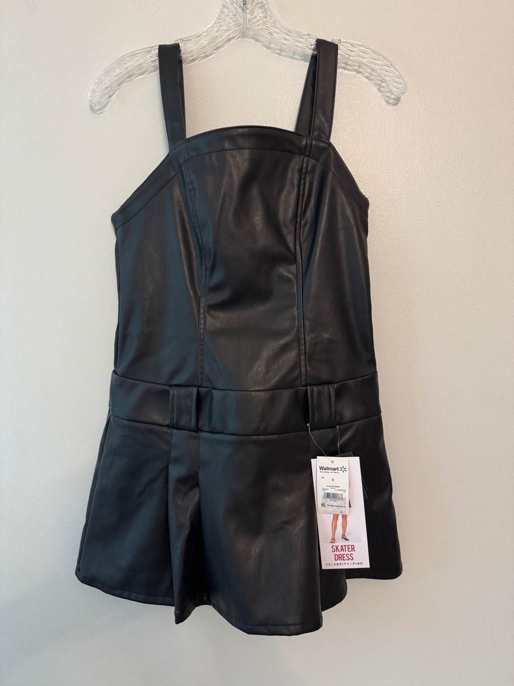 Celebrity Pink Black Faux Leather Skater Dress Size Small, skater, goth