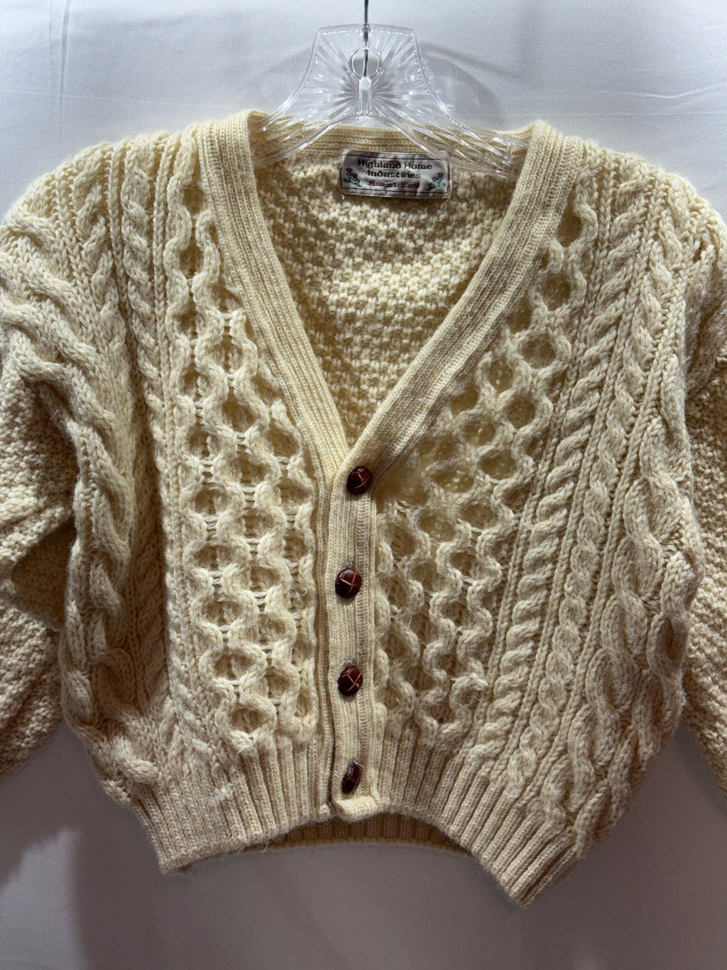 Vintage Highland Home Industries Scotland Cable Knit Cardigan Cream Size 5/6