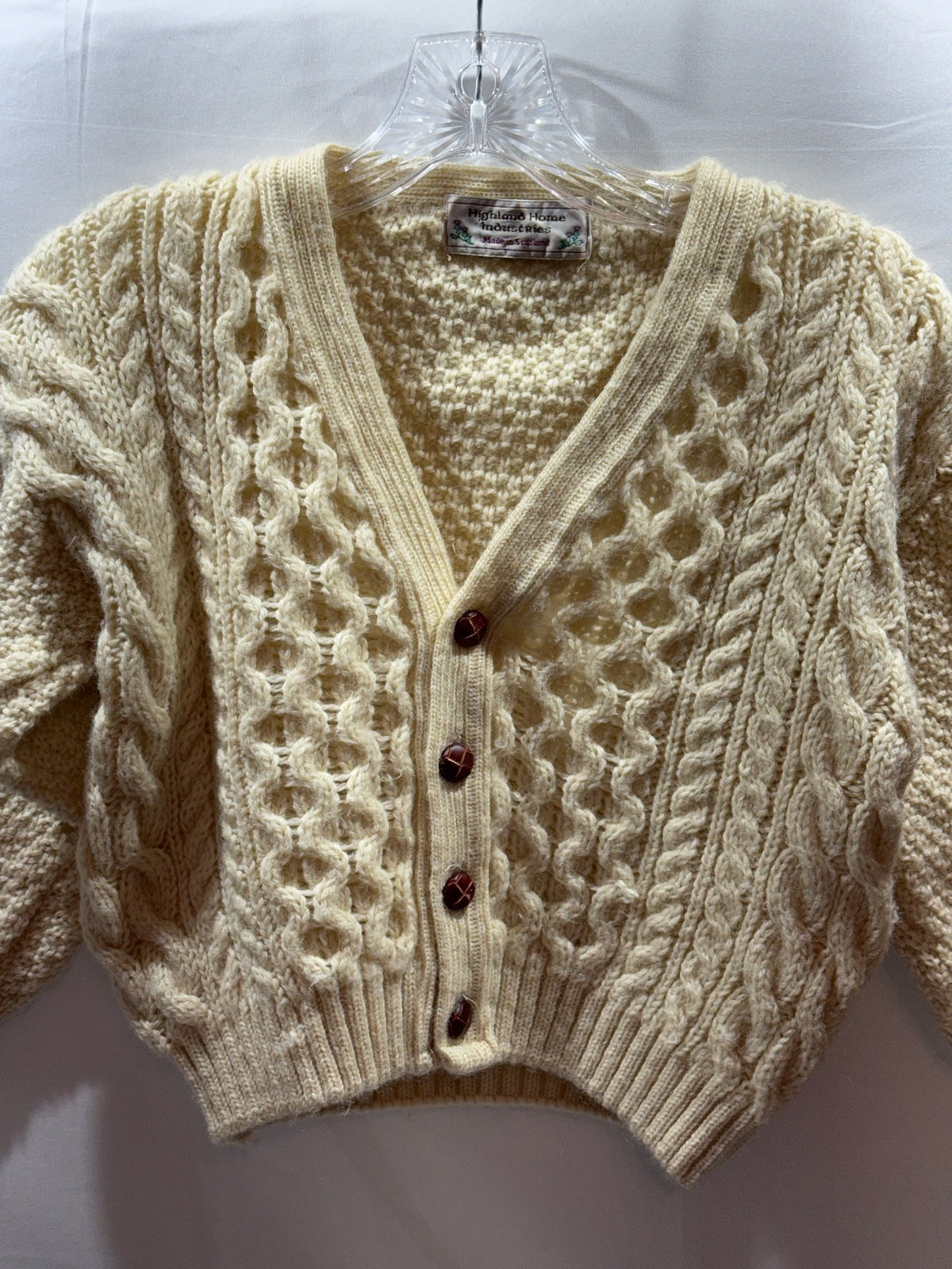 Vintage Highland Home Industries Scotland Cable Knit Cardigan Cream Size 5/6