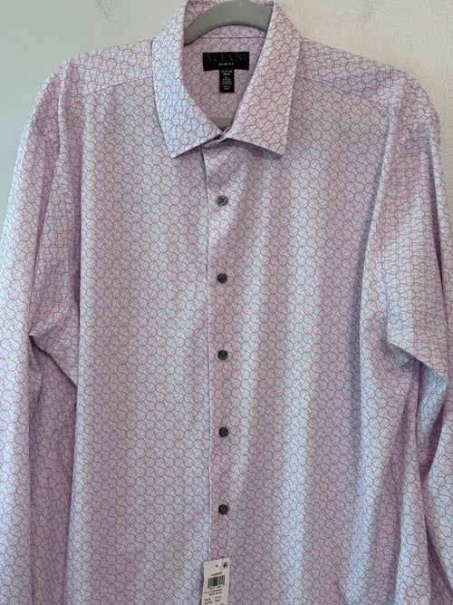 Alfani Slim Fit White Mauve Patterned Dress Shirt 17-17 1/2 Neck 36-37 Sleeve