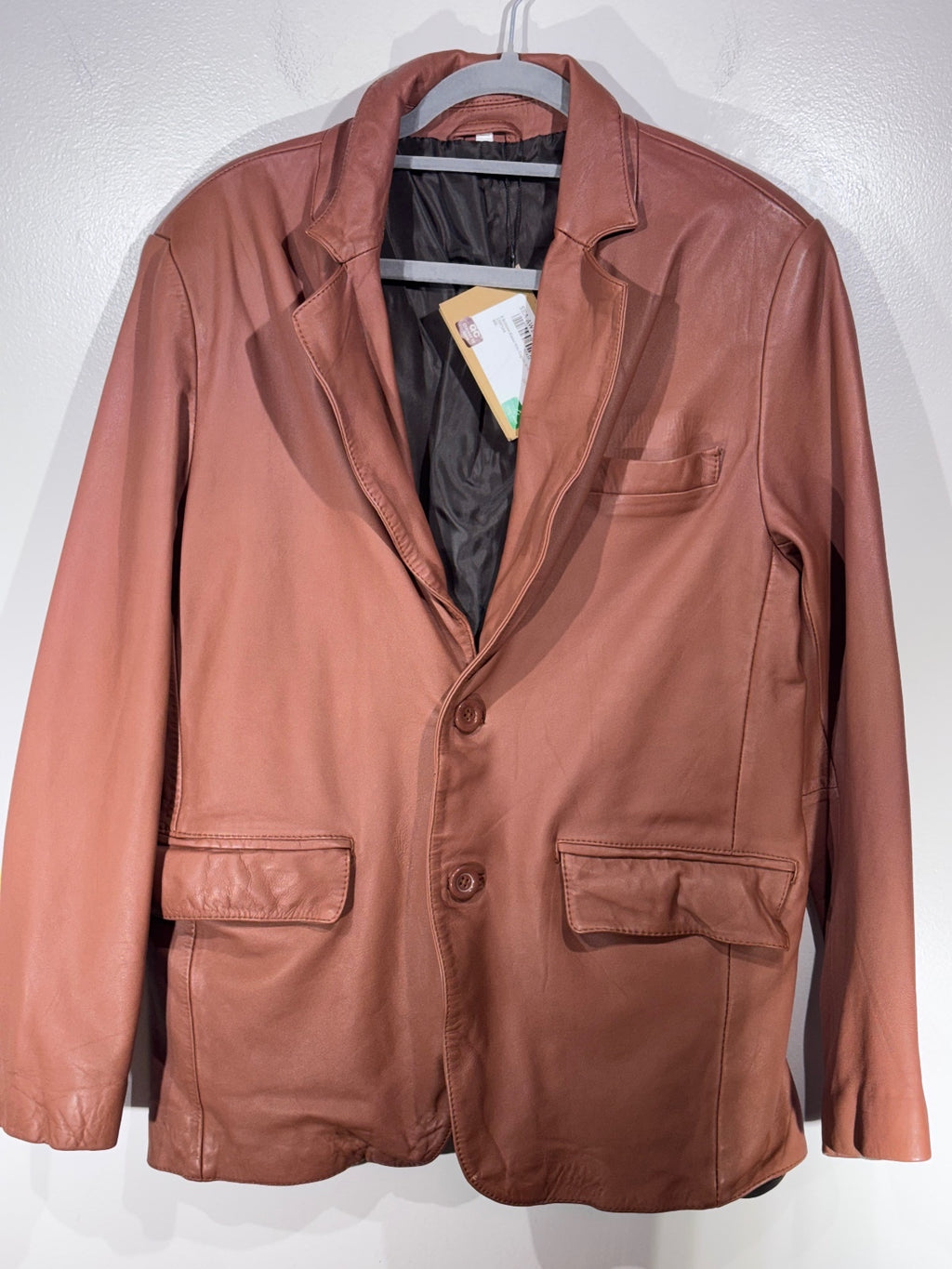 Men's Cognac Leather 2-Button Blazer Jacket Medium