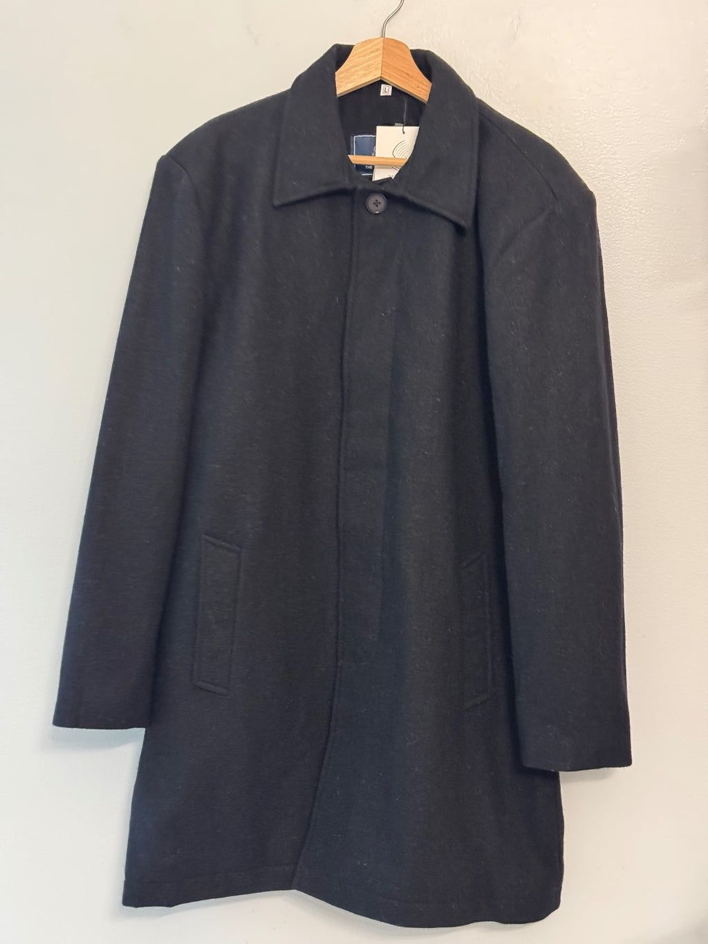 Classic Black Wool Overcoat for Men size L, wool, business professional