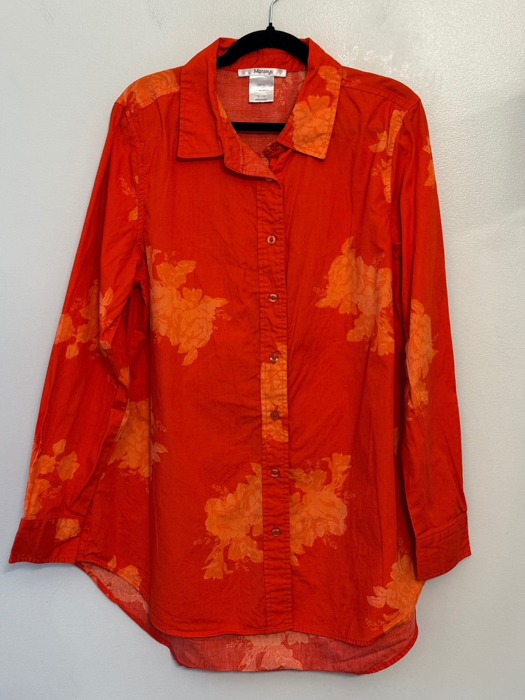 Masseys Red Floral Button Front Shirt Size 14