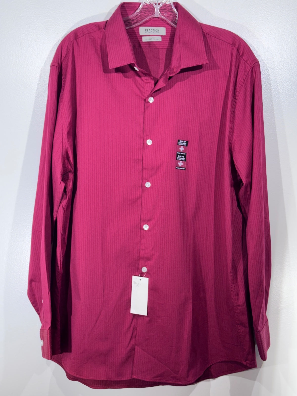 Kenneth Cole Reaction Men's Slim Fit Dress Shirt XL 17 32/33 Red