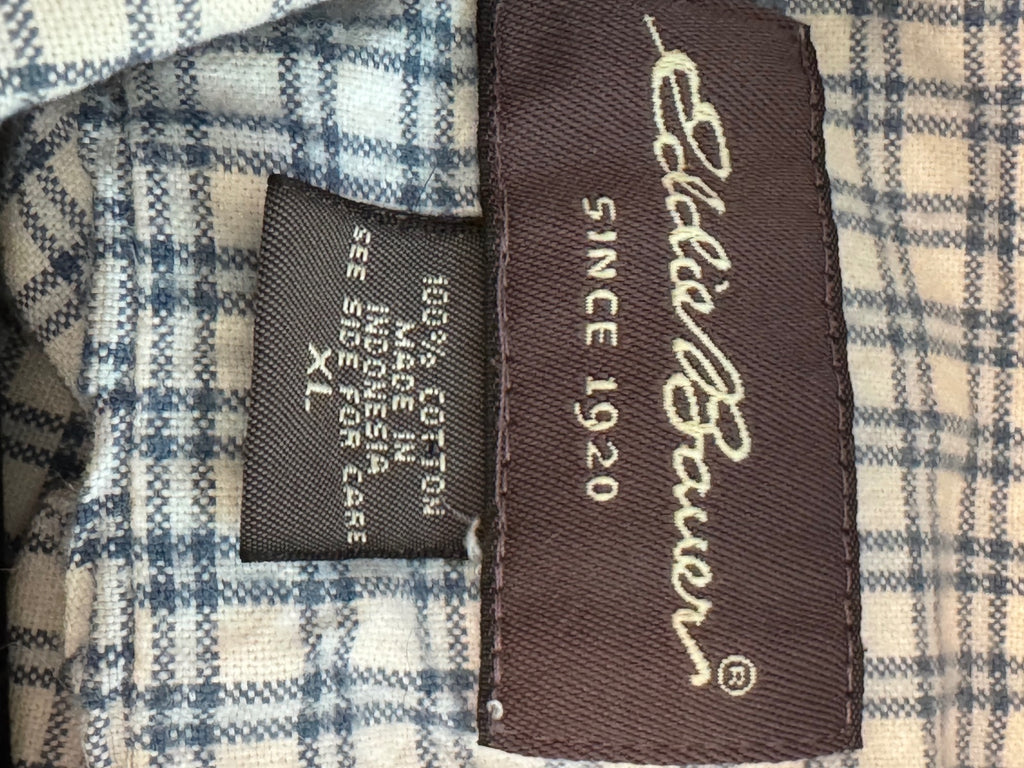 Eddie Bauer Men's XL Blue and White Checkered Button-Up Shirt