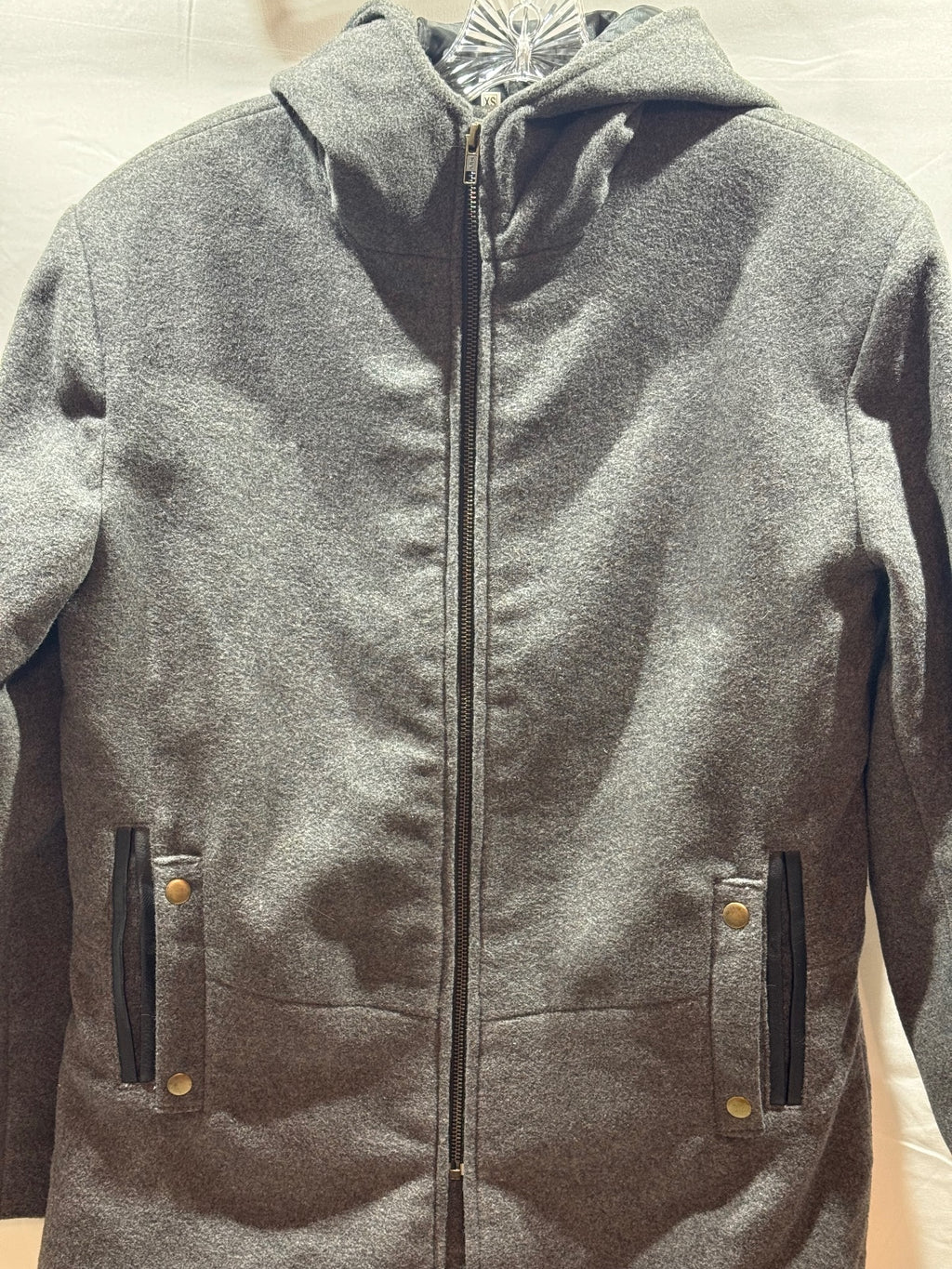 The Wool Makers XS Gray Wool Blend Hooded Long Coat Full Zip NWT