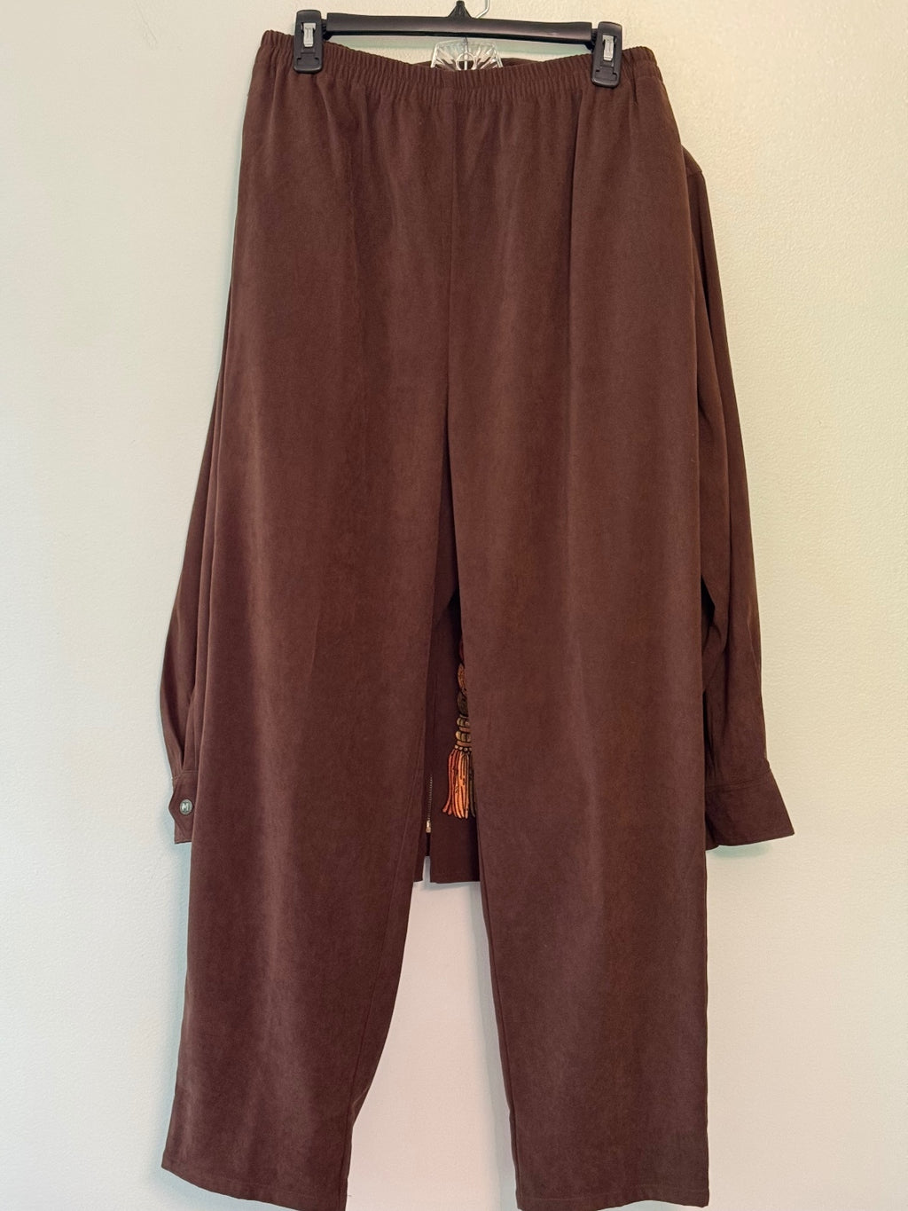 Vintage 90s Bob Mackie Wearable Art Brown Embroidered 2 Piece Pantsuit Set L