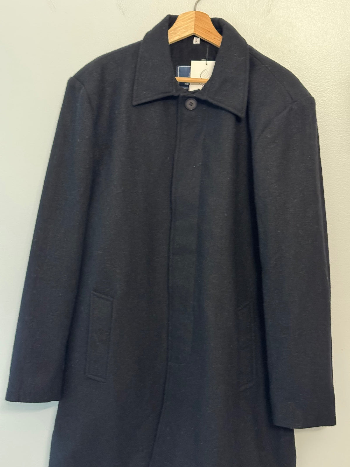 Classic Black Wool Overcoat for Men size L, wool, business professional