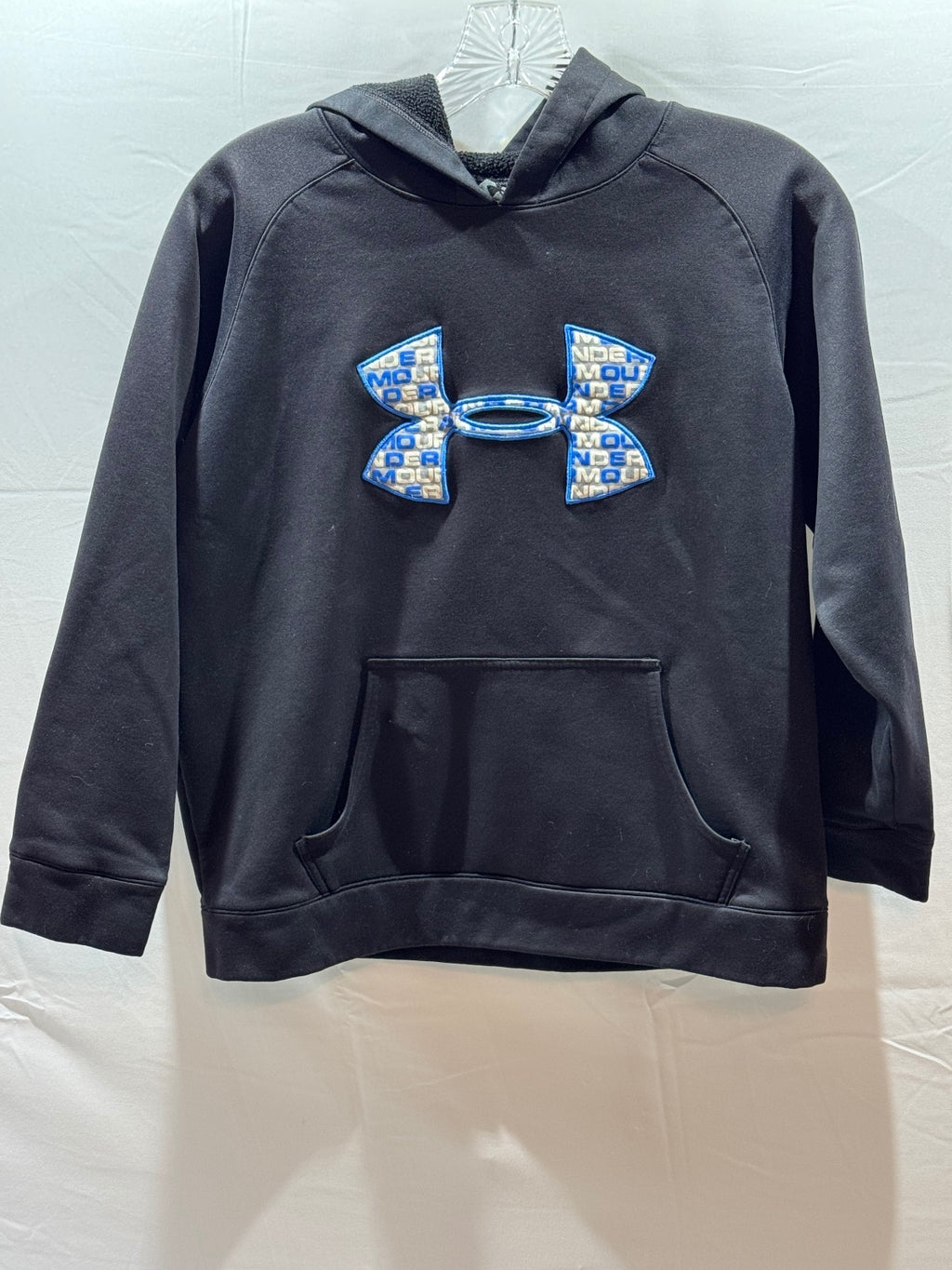Under Armour Youth Large Black Hoodie with Blue and White Logo