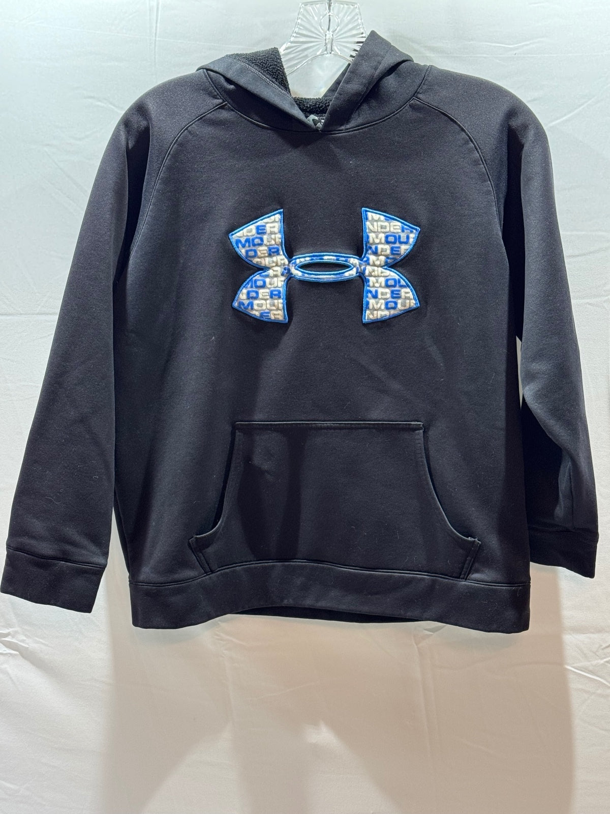 Under Armour Youth Large Black Hoodie with Blue and White Logo